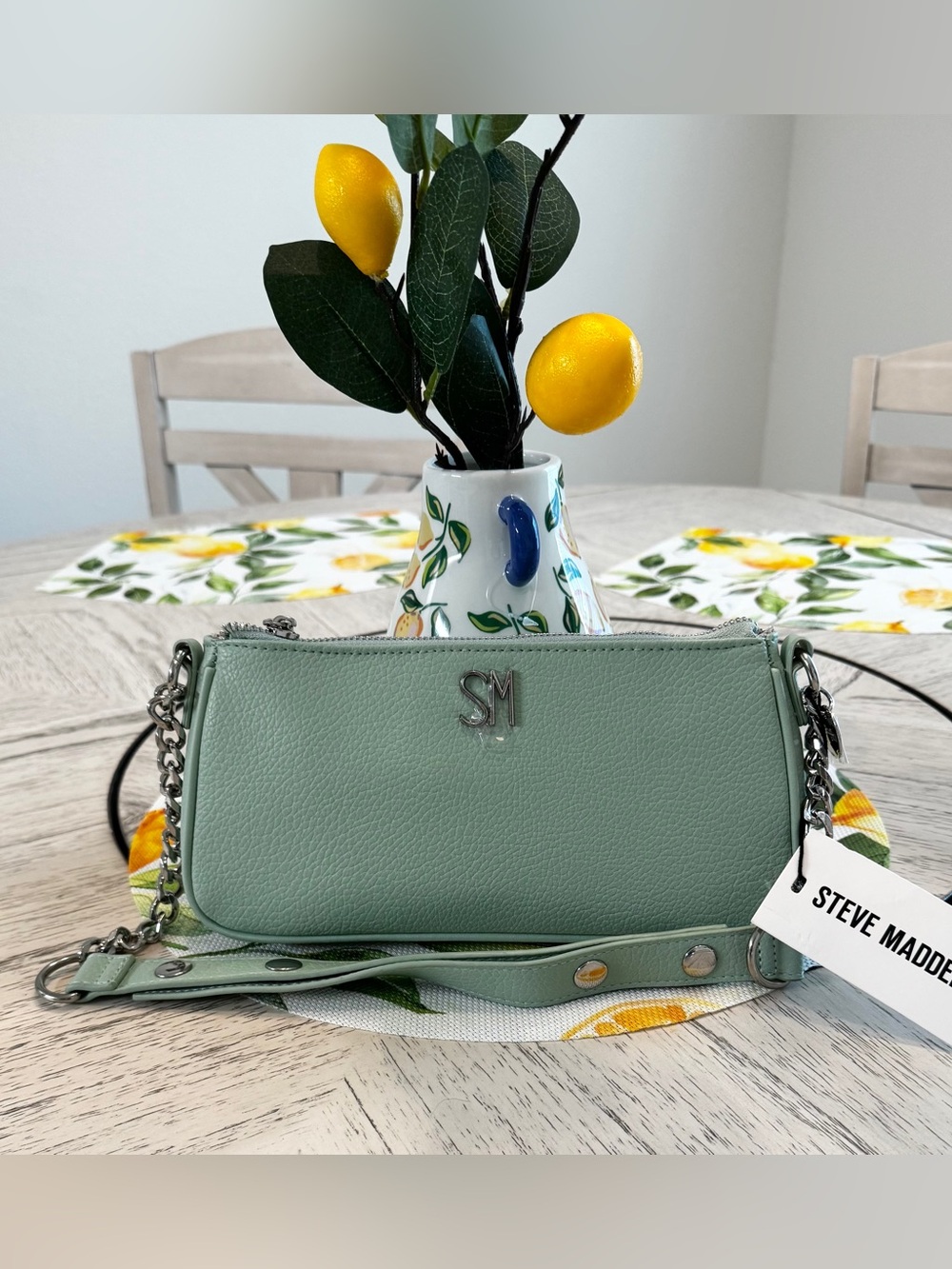 Steve Madden Bhayley Chain Mint Shoulder Bag Pebbled Faux Leather NWT - Picture 4 of 16
